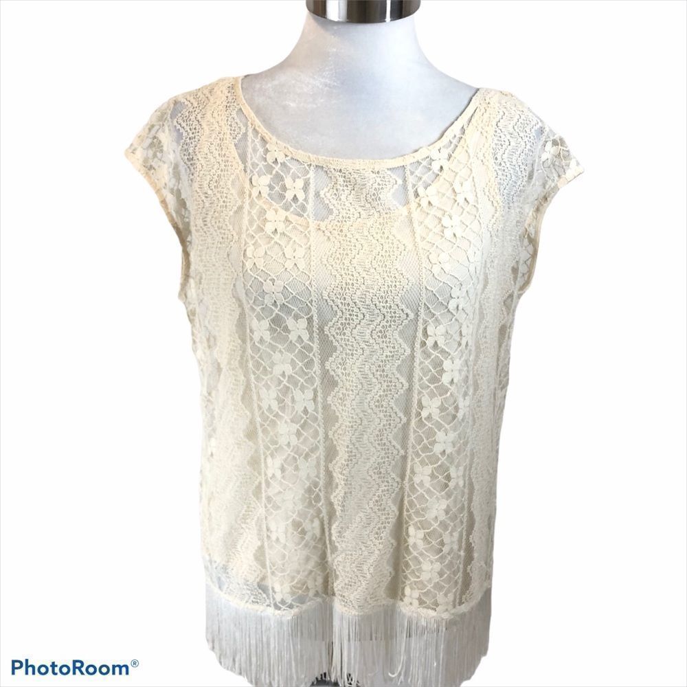Ella Moss Ivory Short Sleeved Multi-Layer Blouse M